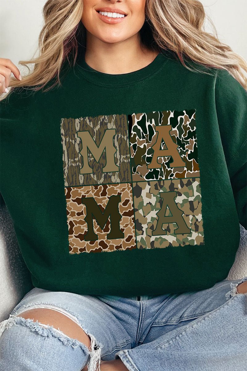 Distressed Camo Mama Heavy - weight Crew Sweatshirt - Wholesale Accessory Market