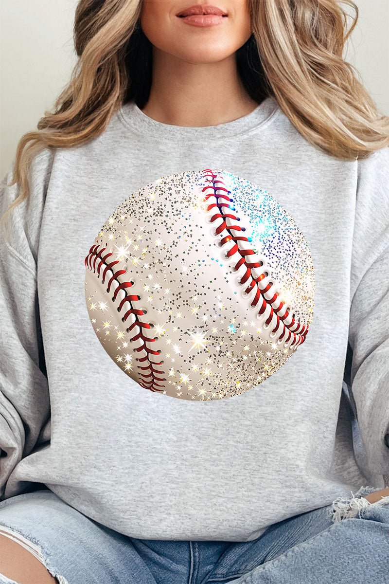 Faux Glitter Baseball Heavy - weight Crew Sweatshirt - Wholesale Accessory Market