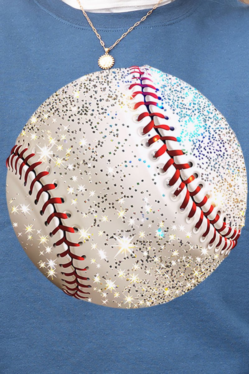 Faux Glitter Baseball Heavy - weight Crew Sweatshirt - Wholesale Accessory Market
