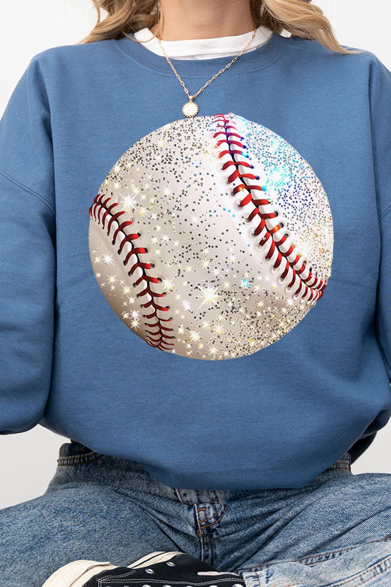 Faux Glitter Baseball Heavy - weight Crew Sweatshirt - Wholesale Accessory Market
