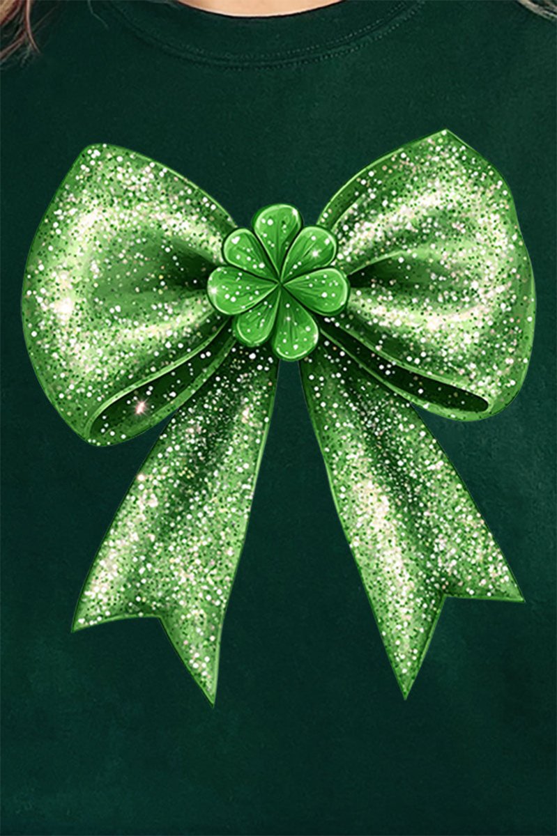 Faux Glitter Clover Coquette Heavy - weight Crew Sweatshirt - Wholesale Accessory Market