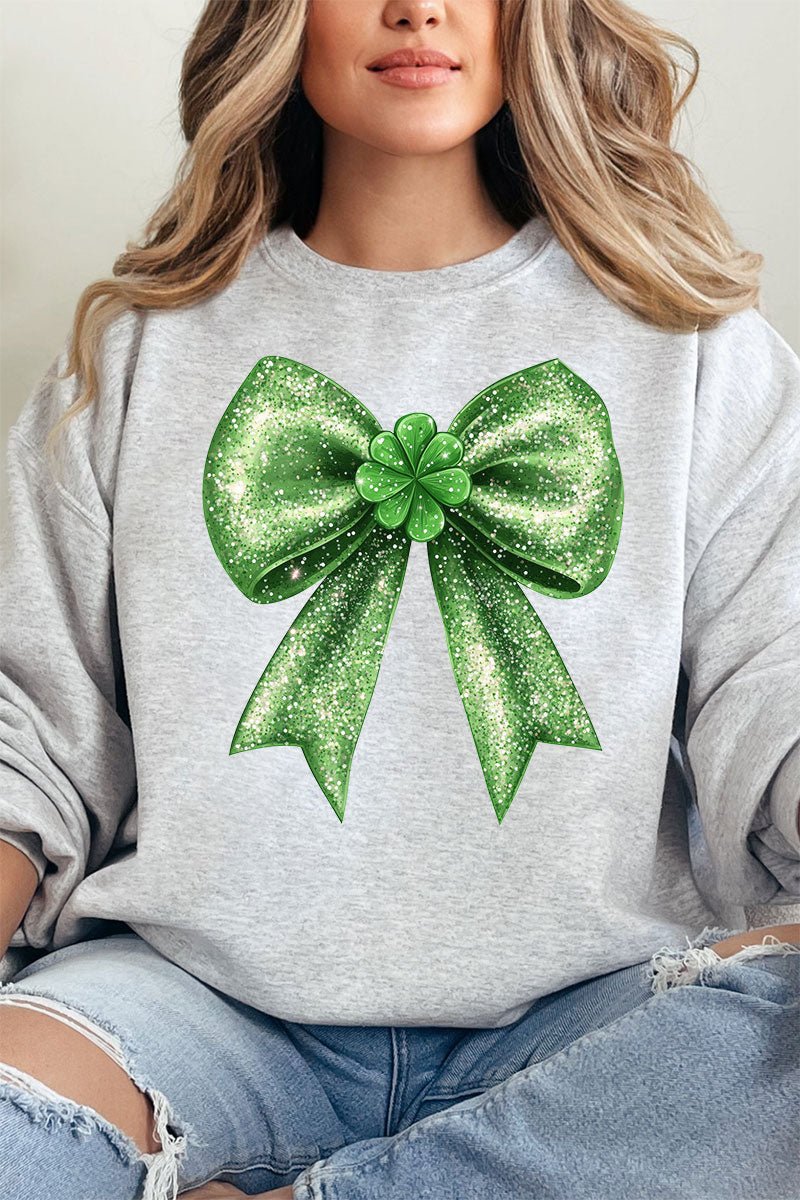 Faux Glitter Clover Coquette Heavy - weight Crew Sweatshirt - Wholesale Accessory Market