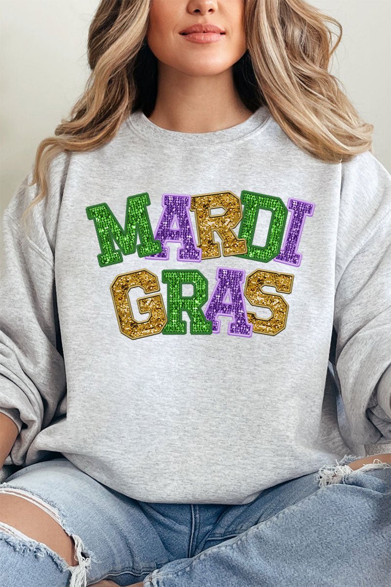 Faux Glitter Mardi Gras Heavy - weight Crew Sweatshirt - Wholesale Accessory Market