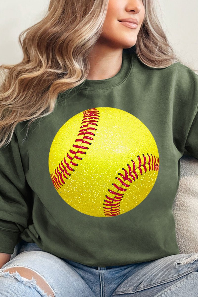 Faux Glitter Softball Heavy - weight Crew Sweatshirt - Wholesale Accessory Market