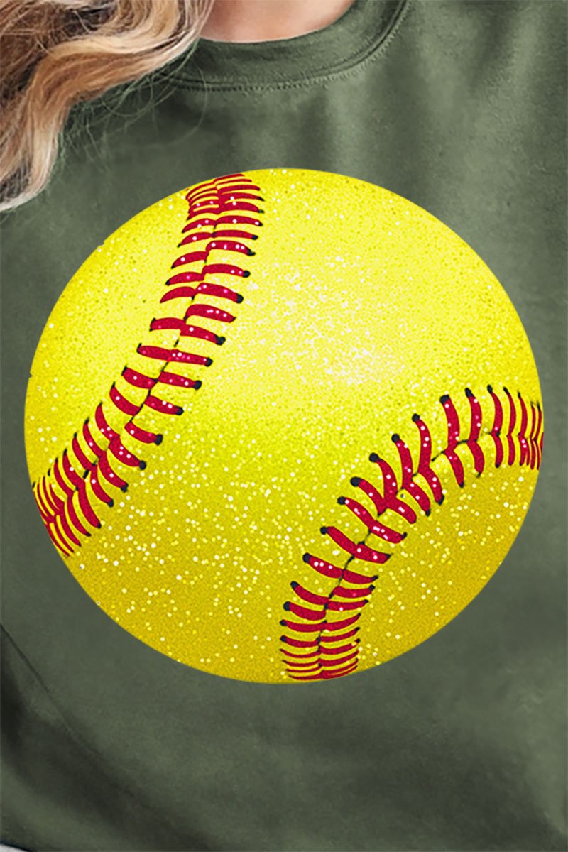 Faux Glitter Softball Heavy - weight Crew Sweatshirt - Wholesale Accessory Market