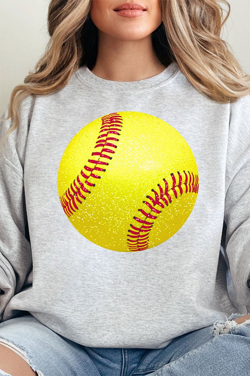Faux Glitter Softball Heavy - weight Crew Sweatshirt - Wholesale Accessory Market