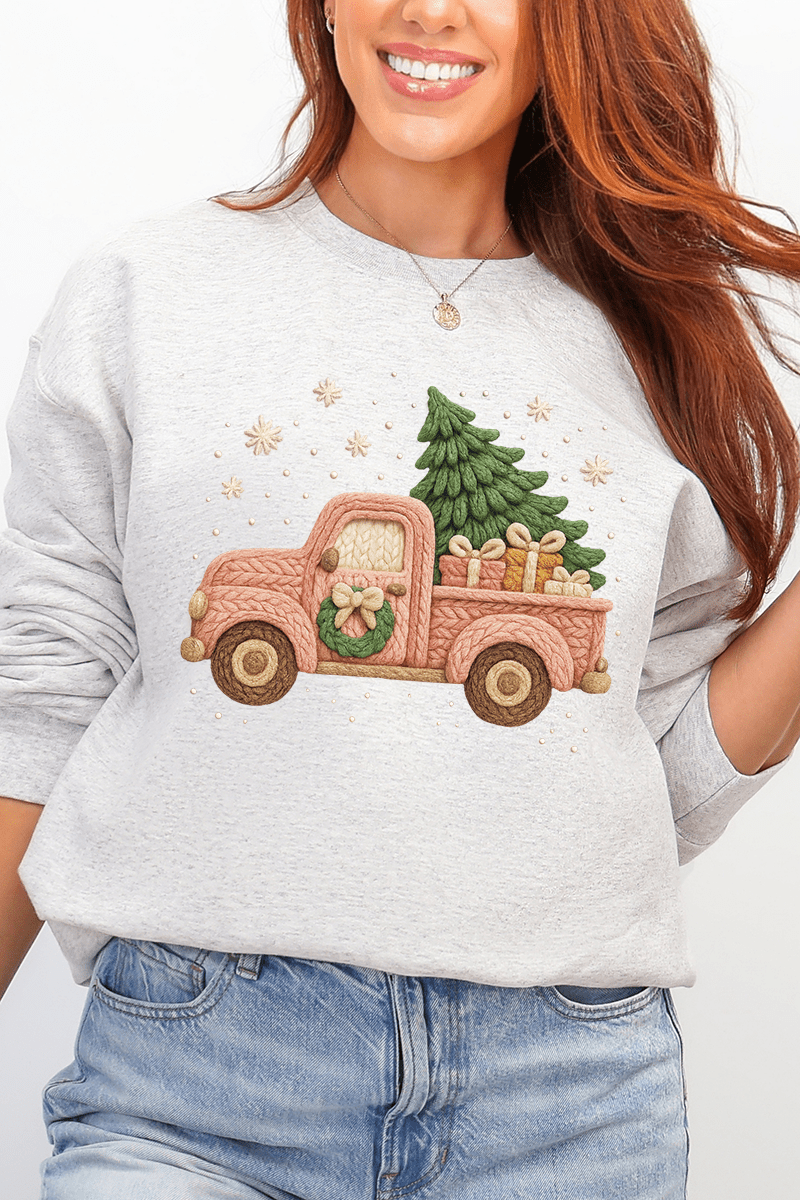 Faux Yarn Holly Jolly Haul Heavy Blend Crew Sweatshirt - Wholesale Accessory Market