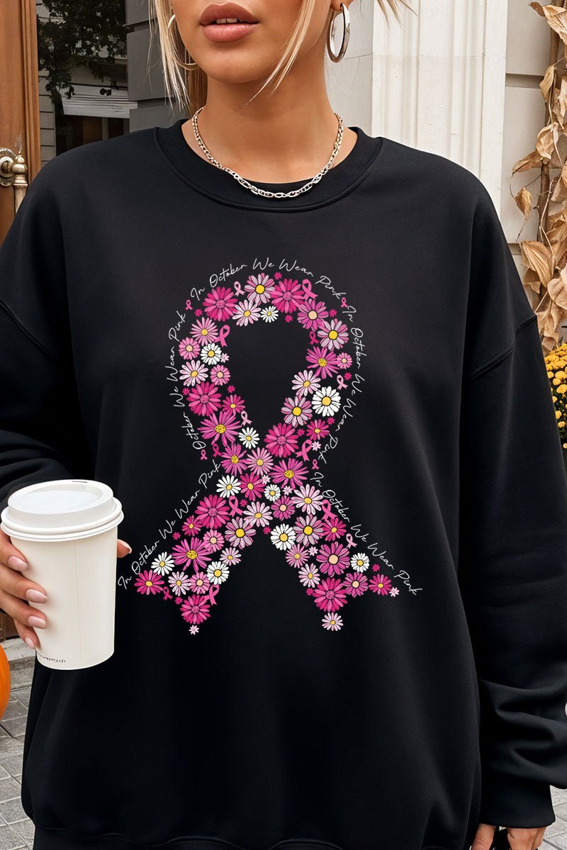 Floral In October We Fight Ribbon Heavy - weight Crew Sweatshirt - Wholesale Accessory Market