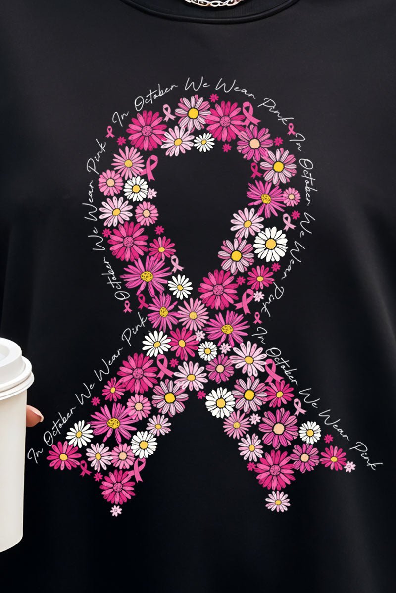 Floral In October We Fight Ribbon Heavy - weight Crew Sweatshirt - Wholesale Accessory Market