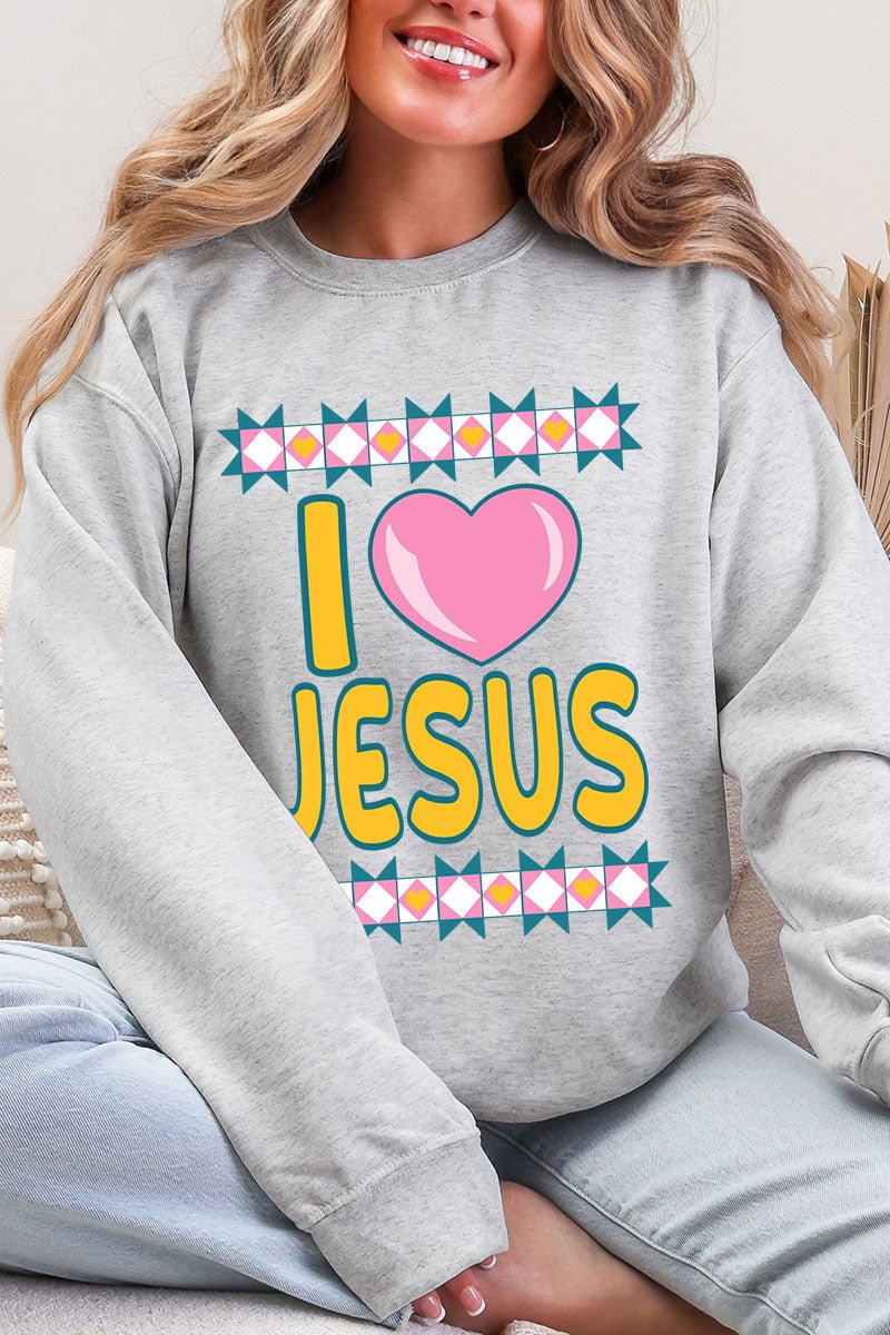 Folk Faith: I Love Jesus Heavy Blend Crew Sweatshirt - Wholesale Accessory Market