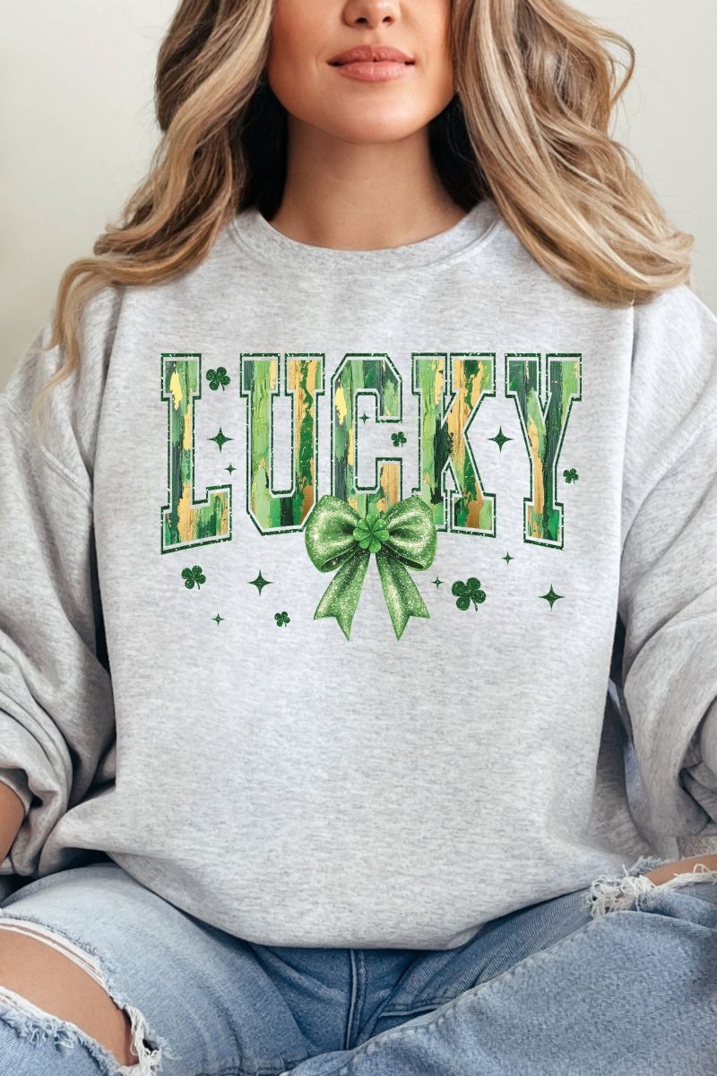 Glitzy Brushed Lucky Heavy - weight Crew Sweatshirt - Wholesale Accessory Market