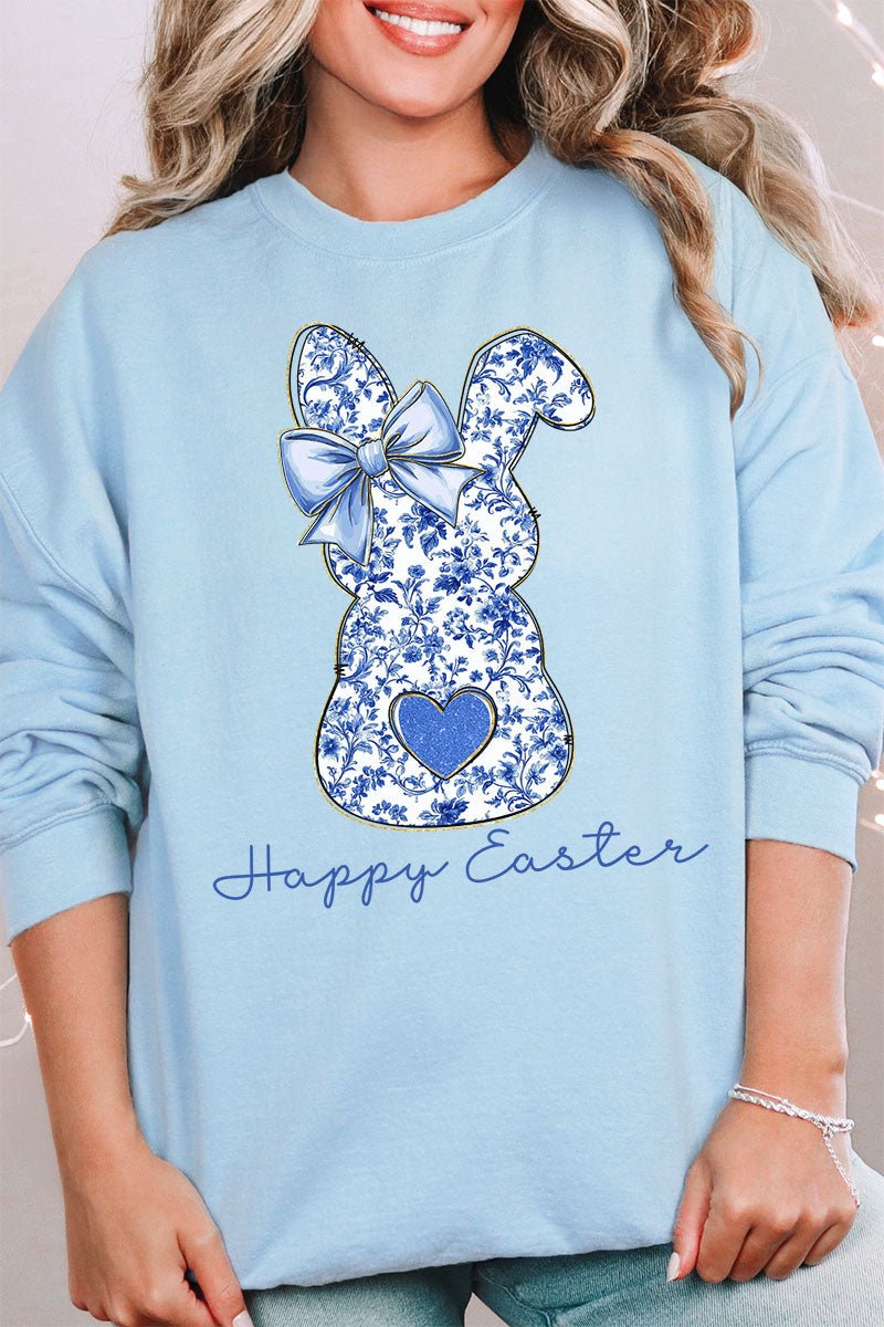 Happy Easter Chinoiserie Bunny Heavy - weight Crew Sweatshirt - Wholesale Accessory Market