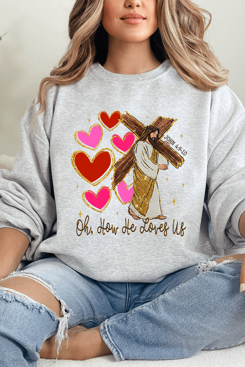 He Loves Us Hearts Heavy Blend Crew Sweatshirt - Wholesale Accessory Market