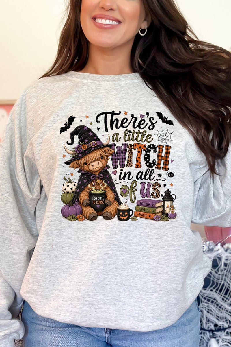 Little Witch Highland Cow Heavy Blend Crew Sweatshirt - Wholesale Accessory Market