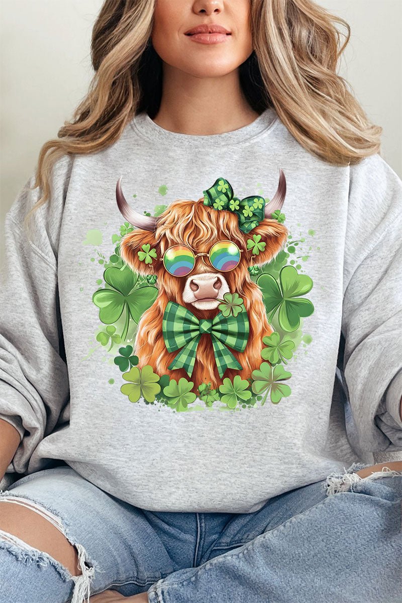 Lucky Clover Highland Cow Heavy - weight Crew Sweatshirt - Wholesale Accessory Market