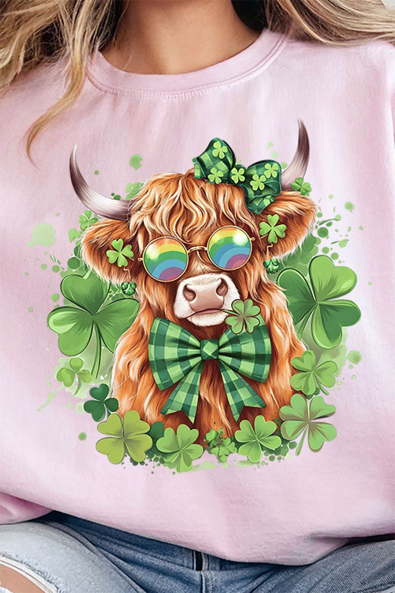 Lucky Clover Highland Cow Heavy - weight Crew Sweatshirt - Wholesale Accessory Market