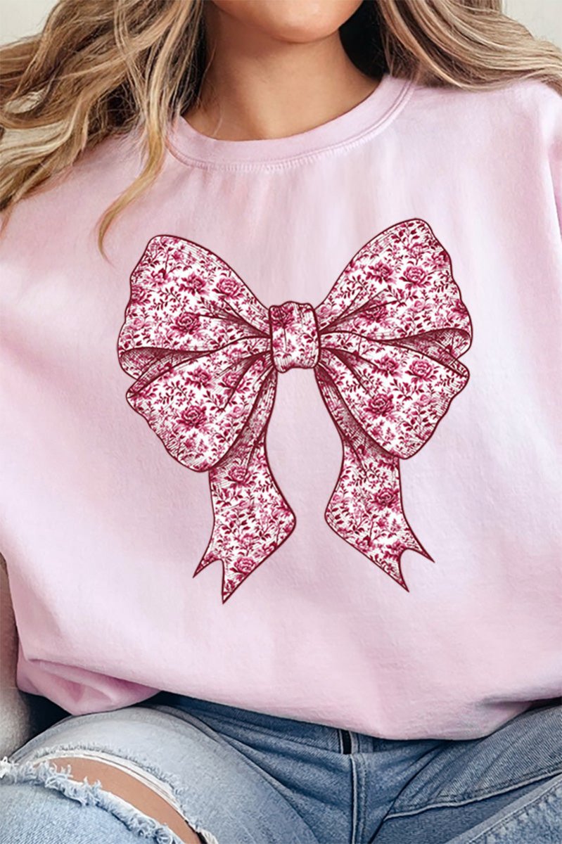 Magenta Chinoiserie Bow Heavy - weight Crew Sweatshirt - Wholesale Accessory Market