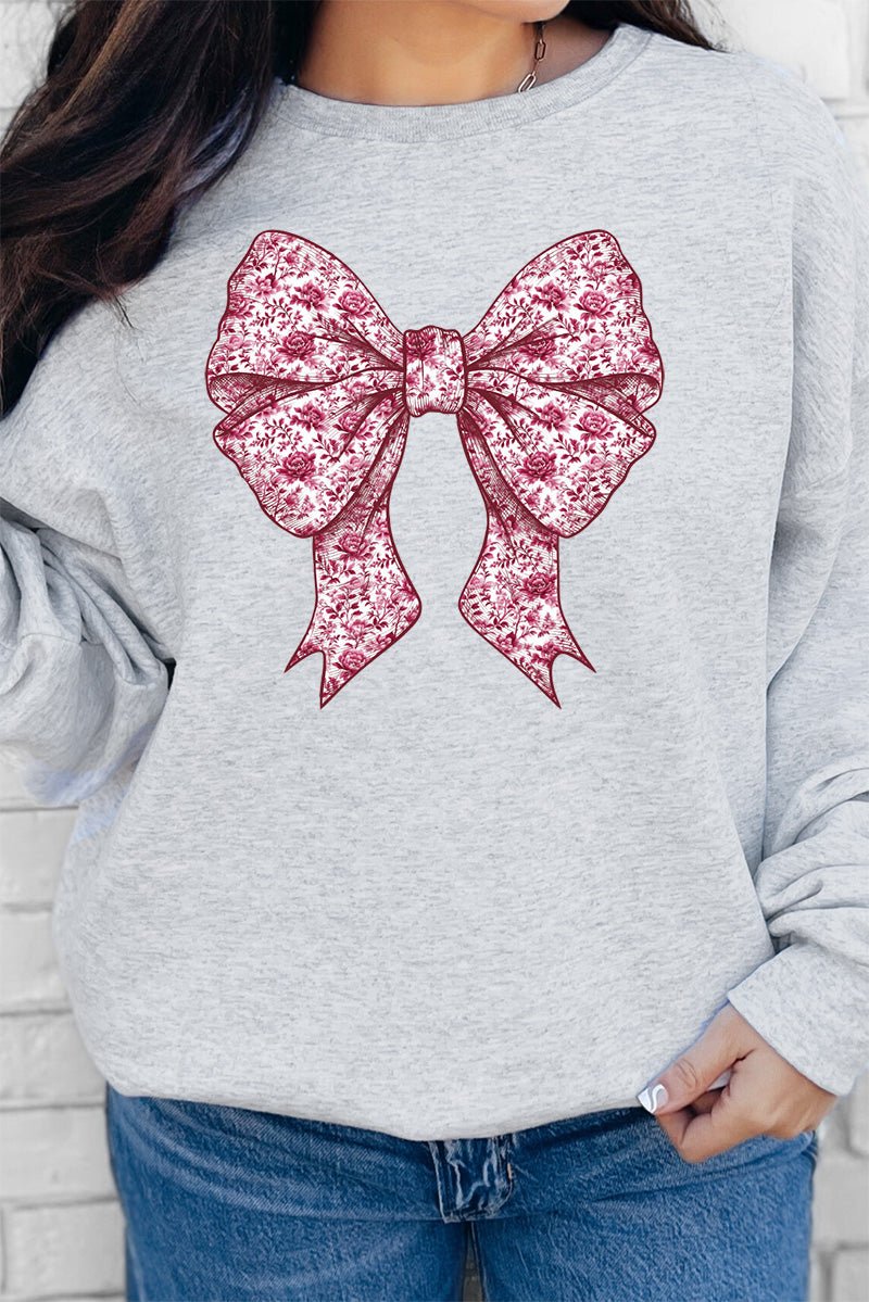 Magenta Chinoiserie Bow Heavy - weight Crew Sweatshirt - Wholesale Accessory Market
