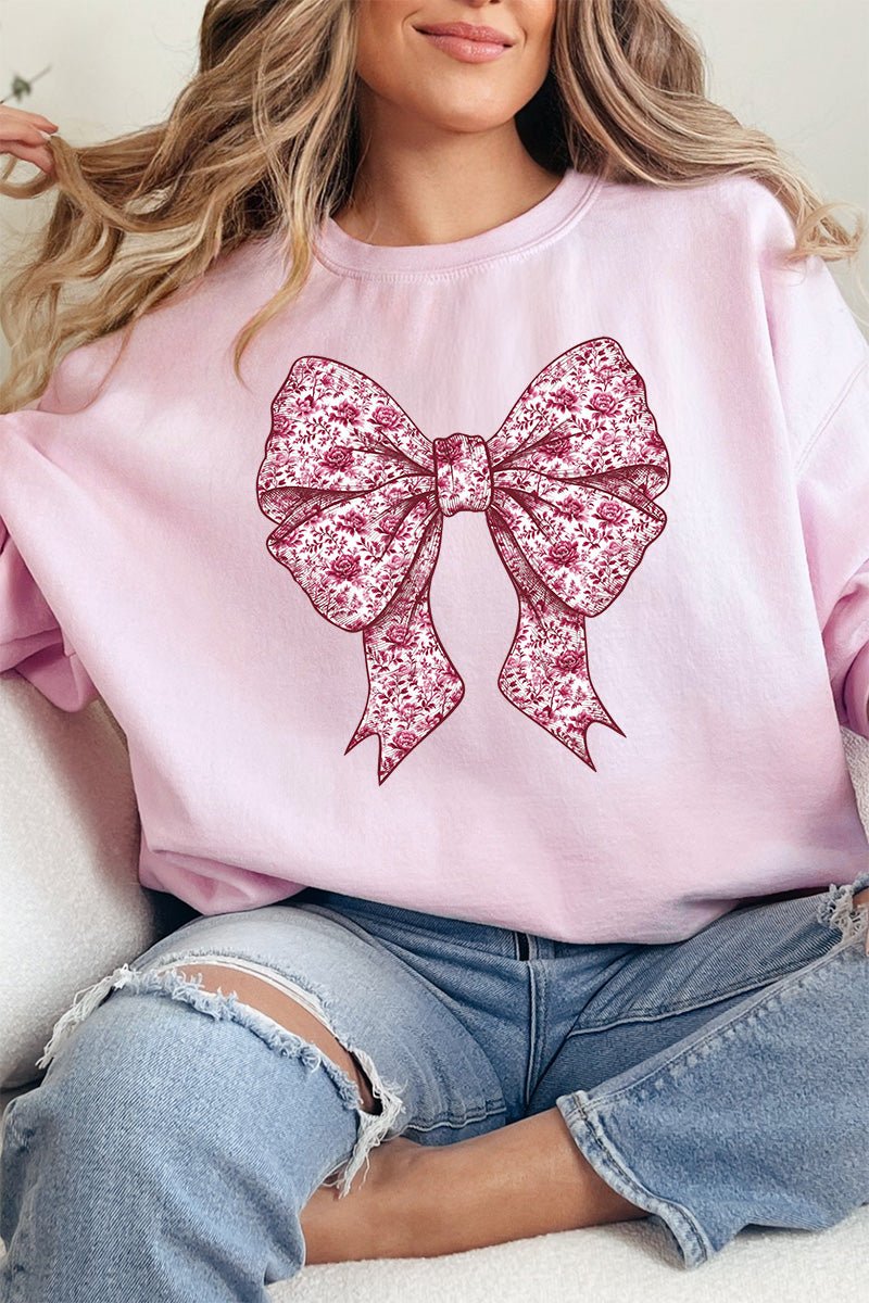 Magenta Chinoiserie Bow Heavy - weight Crew Sweatshirt - Wholesale Accessory Market