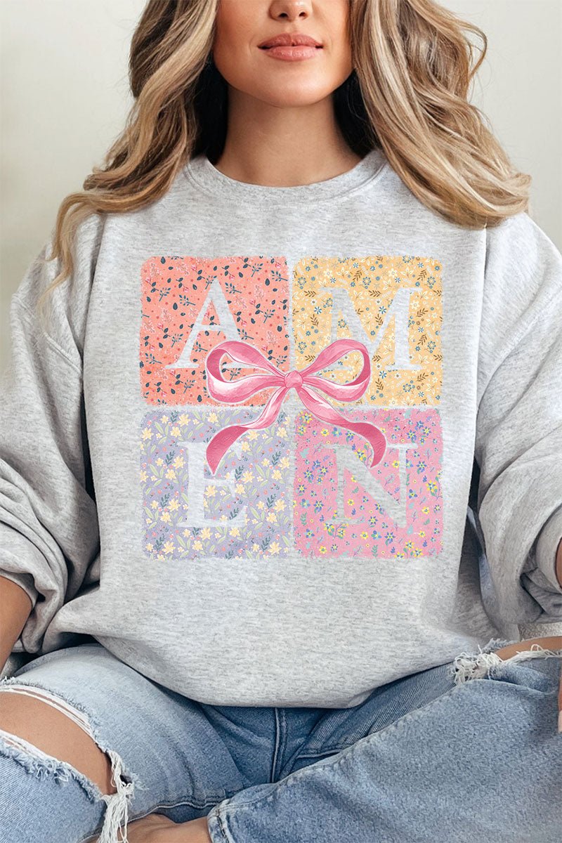Patchwork Floral Amen Heavy - weight Crew Sweatshirt - Wholesale Accessory Market