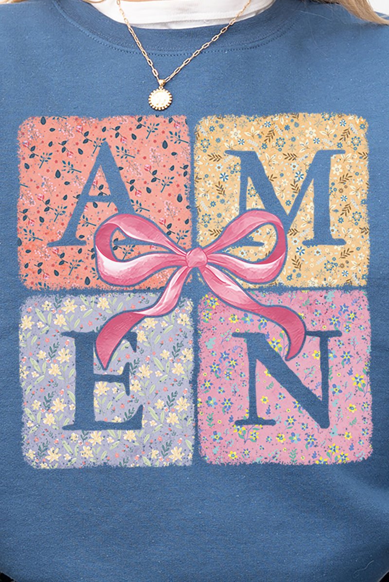 Patchwork Floral Amen Heavy - weight Crew Sweatshirt - Wholesale Accessory Market