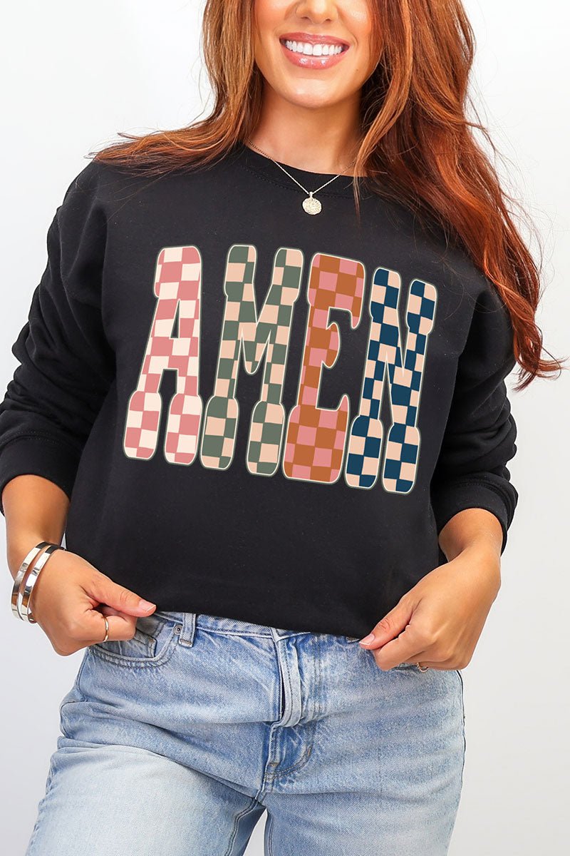 Checkered Amen Heavy Blend Crew Sweatshirt - Wholesale Accessory Market