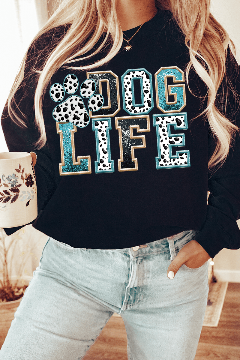 Dog Life Faux Glitter Heavy Blend Crew Sweatshirt - Wholesale Accessory Market