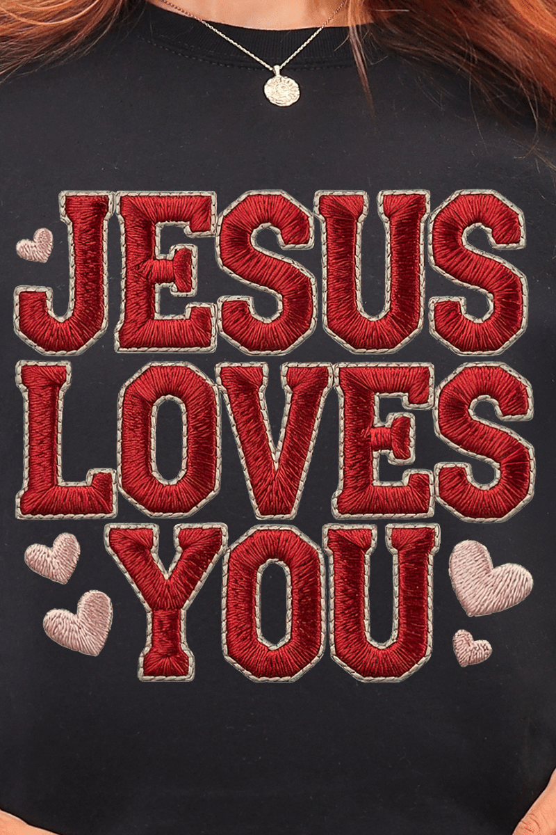 Faux Embroidery Jesus Loves You Heavy Blend Crew Sweatshirt - Wholesale Accessory Market