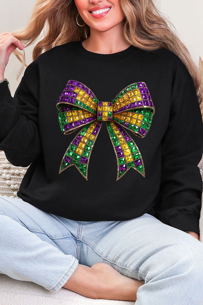 Faux Rhinestone Mardi Gras Bow Heavy Blend Crew Sweatshirt - Wholesale Accessory Market