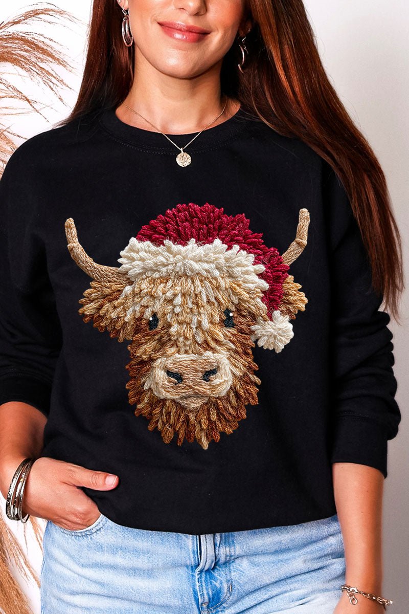 Faux Yarn Highland Cow Heavy Blend Crew Sweatshirt - Wholesale Accessory Market