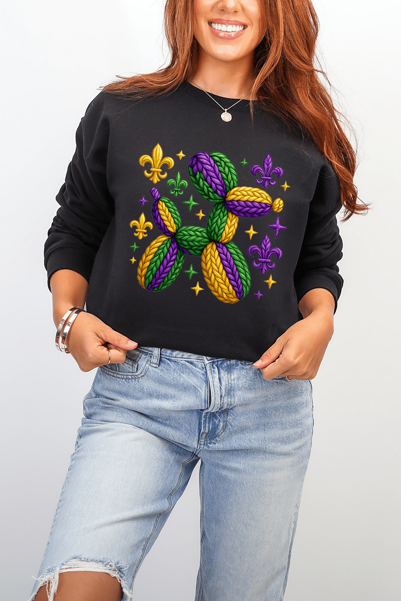 Faux Yarn Mardi Gras Balloon Dog Heavy Blend Crew Sweatshirt - Wholesale Accessory Market