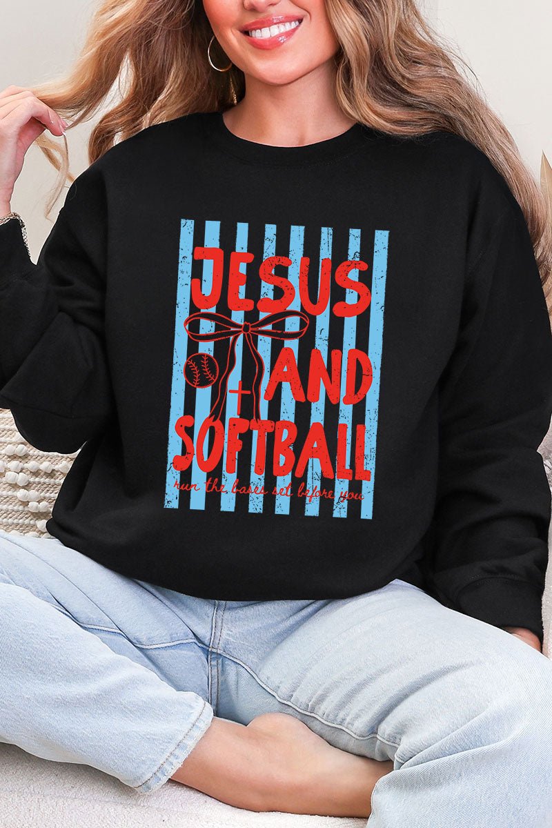 Jesus And Softball Heavy Blend Crew Sweatshirt - Wholesale Accessory Market
