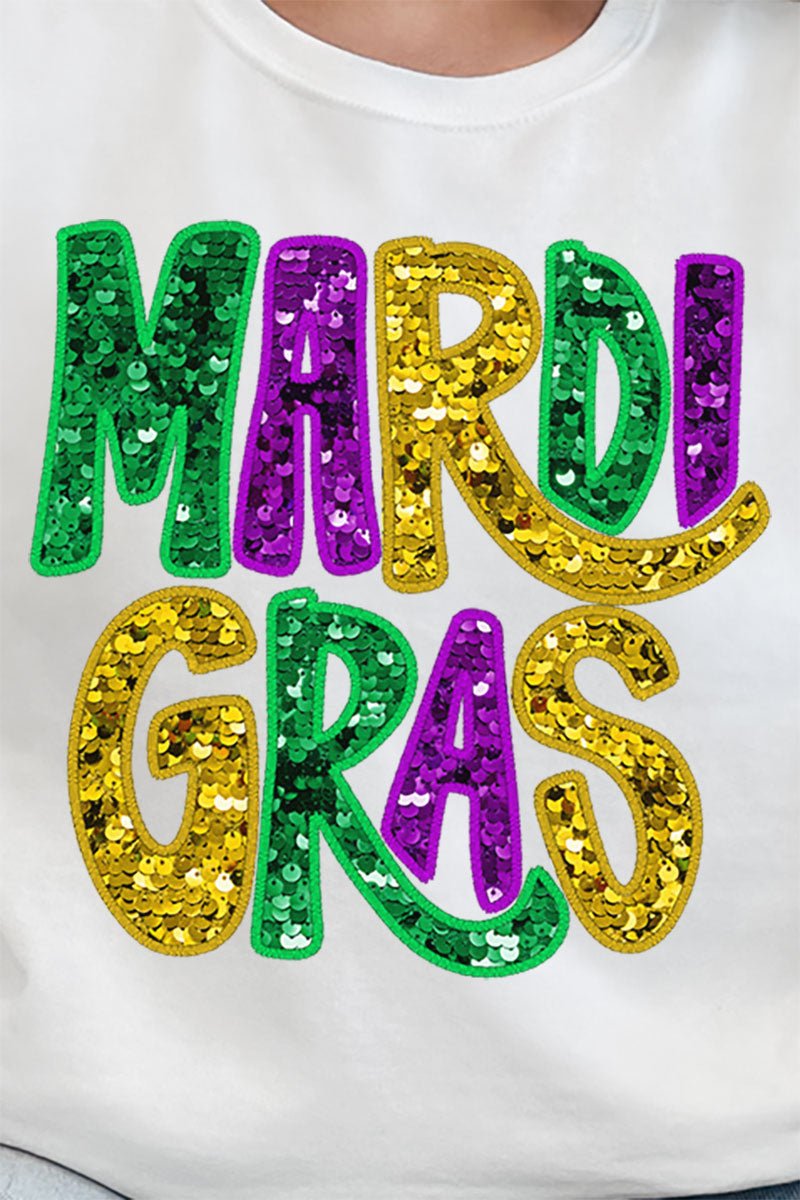 Mardi Gras Doodle Faux Glitter Heavy - weight Crew Sweatshirt - Wholesale Accessory Market