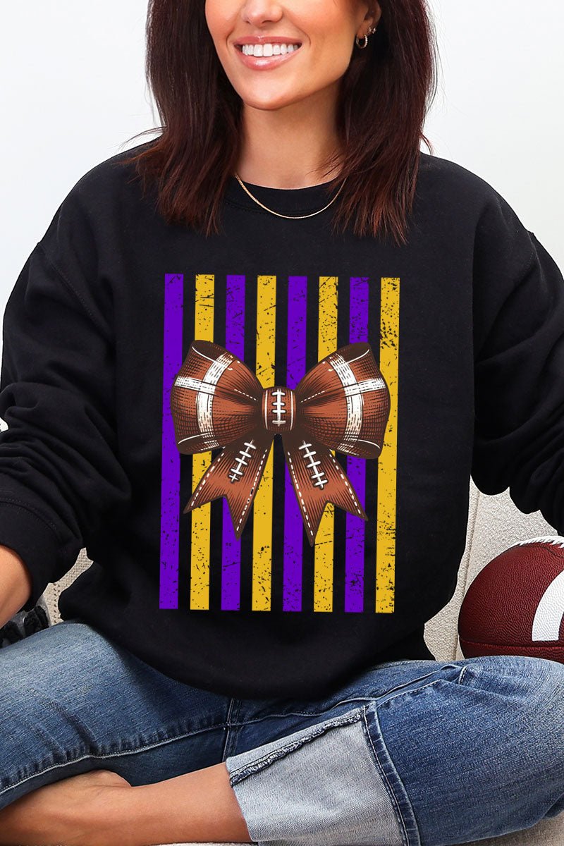 Purple & Yellow Gold Varsity Bow Heavy Blend Crew Sweatshirt - Wholesale Accessory Market