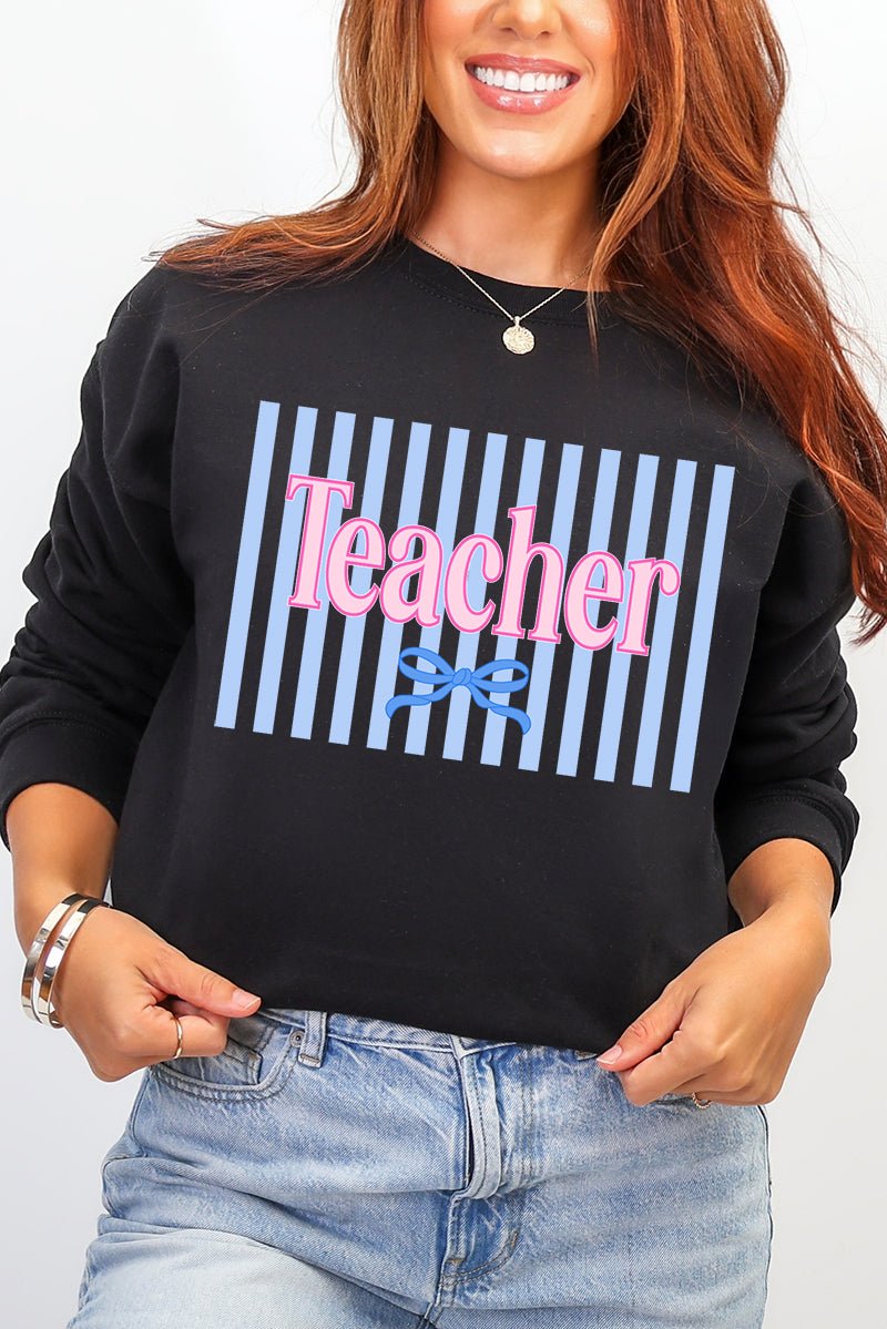 Teacher Striped Heavy Blend Crew Sweatshirt - Wholesale Accessory Market