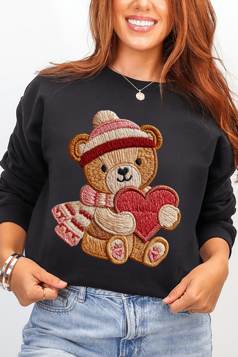 Teddy's Threaded Heart Heavy Blend Crew Sweatshirt - Wholesale Accessory Market