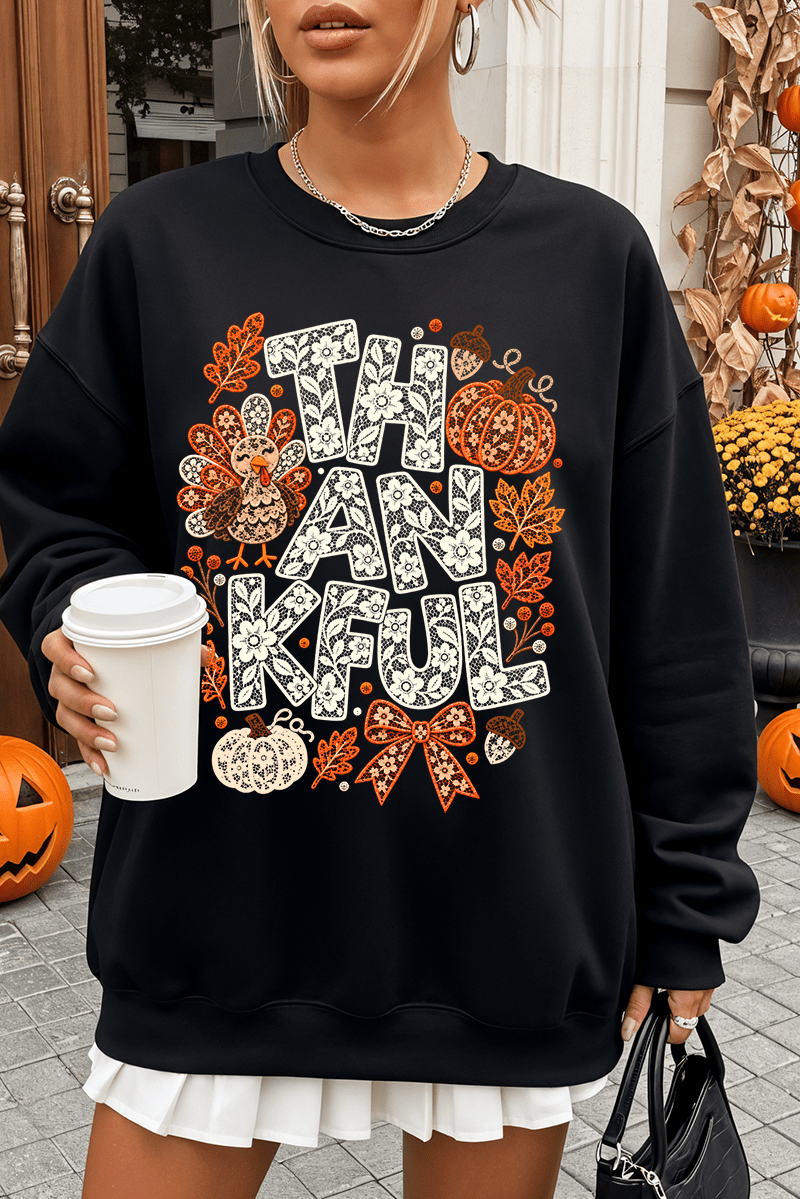 Thankful Lacework Heavy Blend Crew Sweatshirt - Wholesale Accessory Market