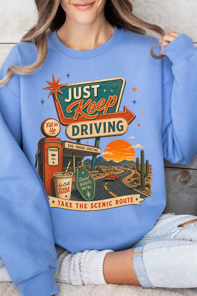 Just Keep Driving Heavy Blend Crew Sweatshirt - Wholesale Accessory Market