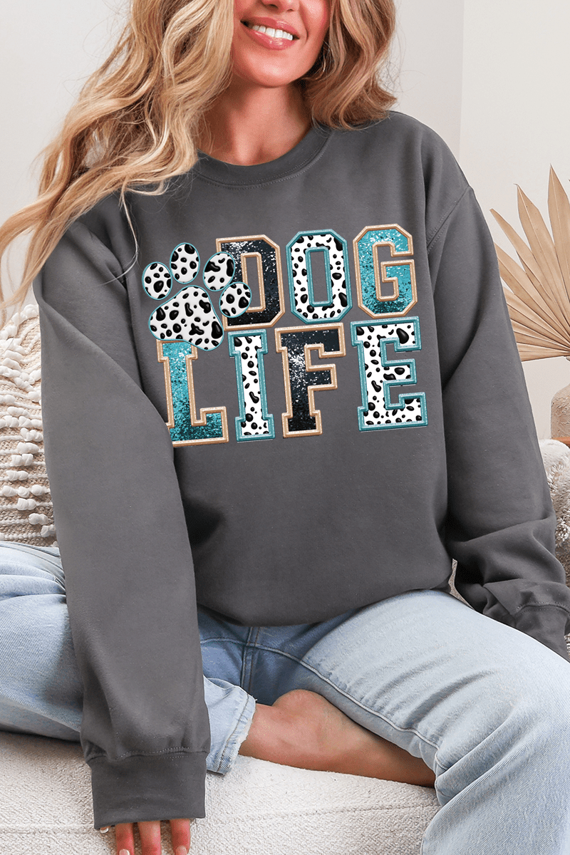 Dog Life Faux Glitter Heavy Blend Crew Sweatshirt - Wholesale Accessory Market