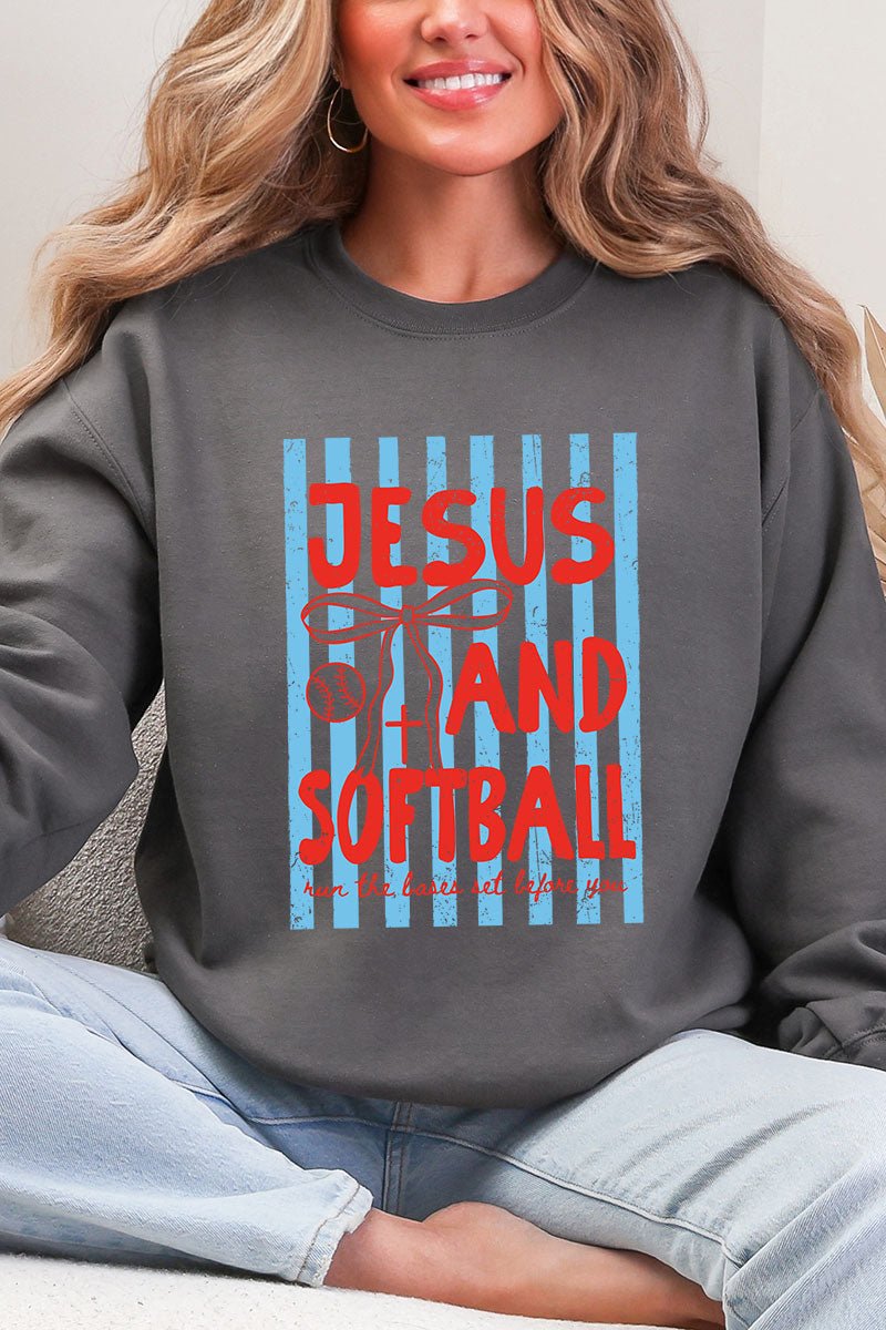 Jesus And Softball Heavy Blend Crew Sweatshirt - Wholesale Accessory Market