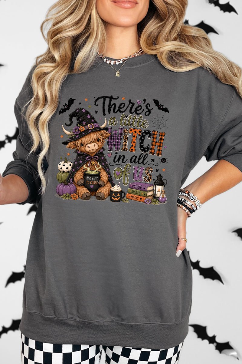 Little Witch Highland Cow Heavy Blend Crew Sweatshirt - Wholesale Accessory Market
