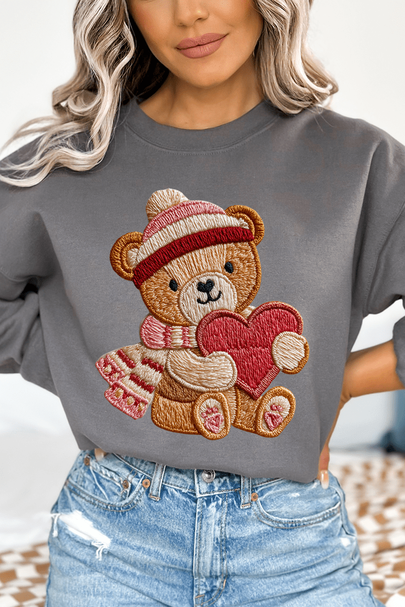 Teddy's Threaded Heart Heavy Blend Crew Sweatshirt - Wholesale Accessory Market
