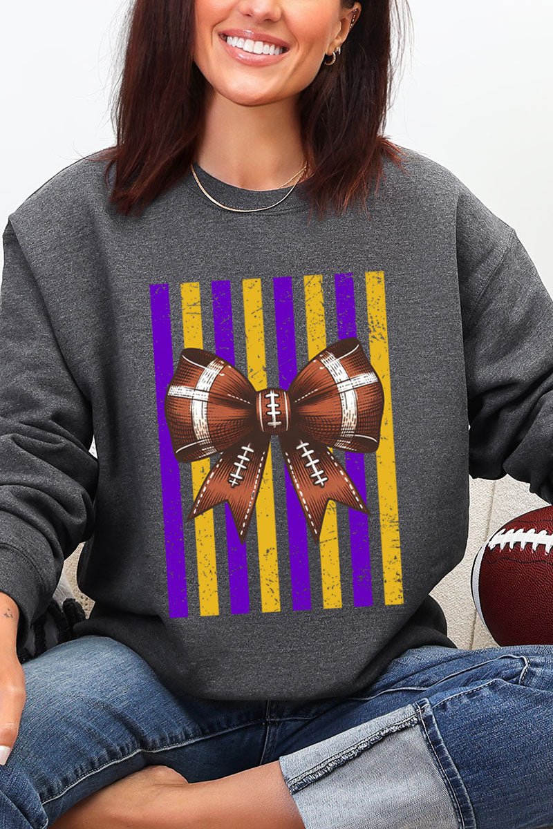Purple & Yellow Gold Varsity Bow Heavy Blend Crew Sweatshirt - Wholesale Accessory Market