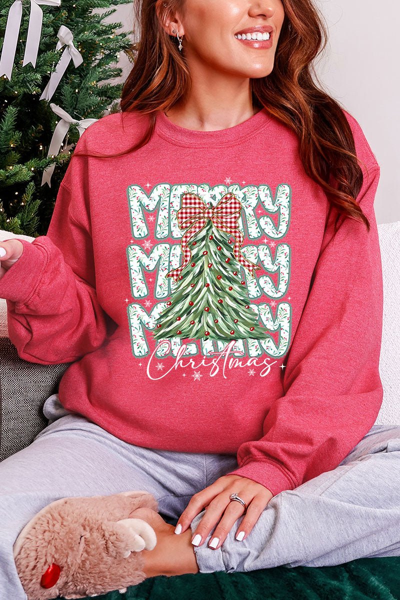 Stacked Holly Merry Christmas Tree Heavy Blend Crew Sweatshirt - Wholesale Accessory Market