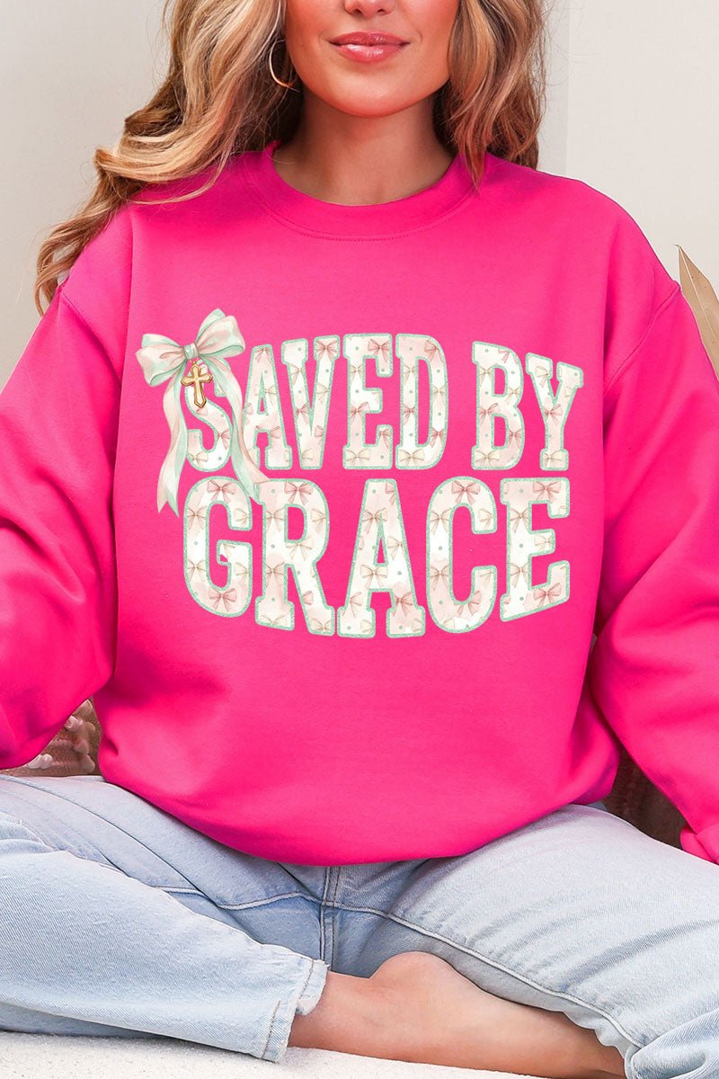 Coquette Cross Saved By Grace Heavy Blend Crew Sweatshirt - Wholesale Accessory Market