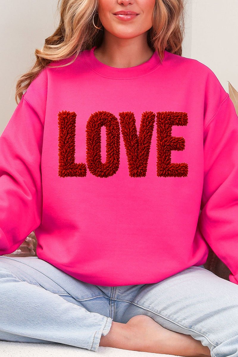 Fall In Love Faux Yarn Heavy Blend Crew Sweatshirt - Wholesale Accessory Market