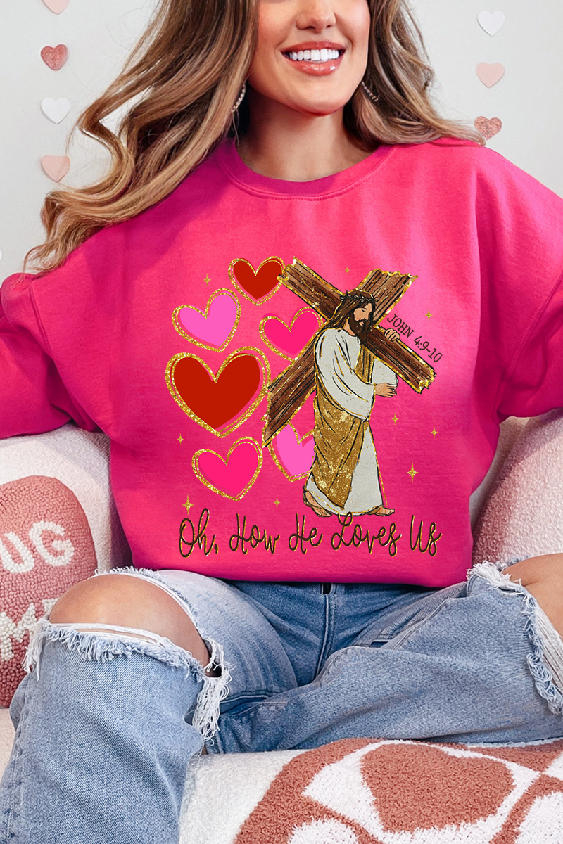 He Loves Us Hearts Heavy Blend Crew Sweatshirt - Wholesale Accessory Market