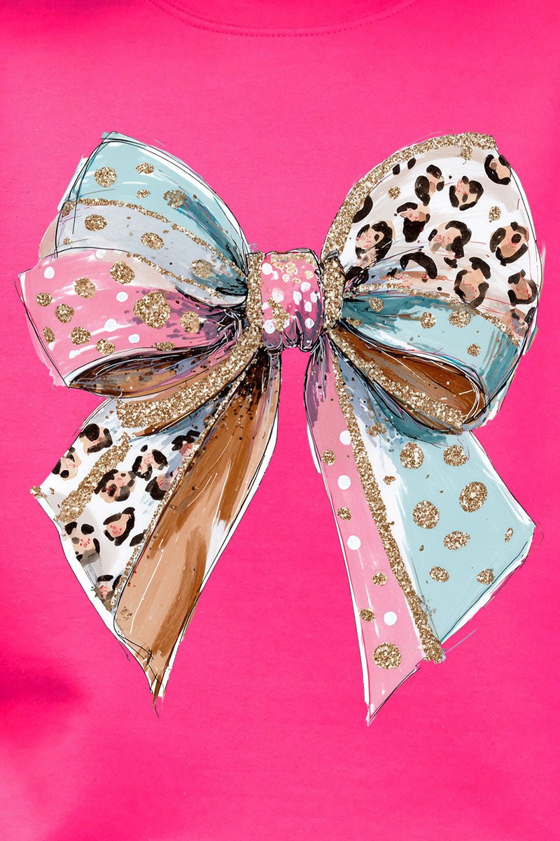 Pastel Leopard Bow Heavy Blend Crew Sweatshirt - Wholesale Accessory Market