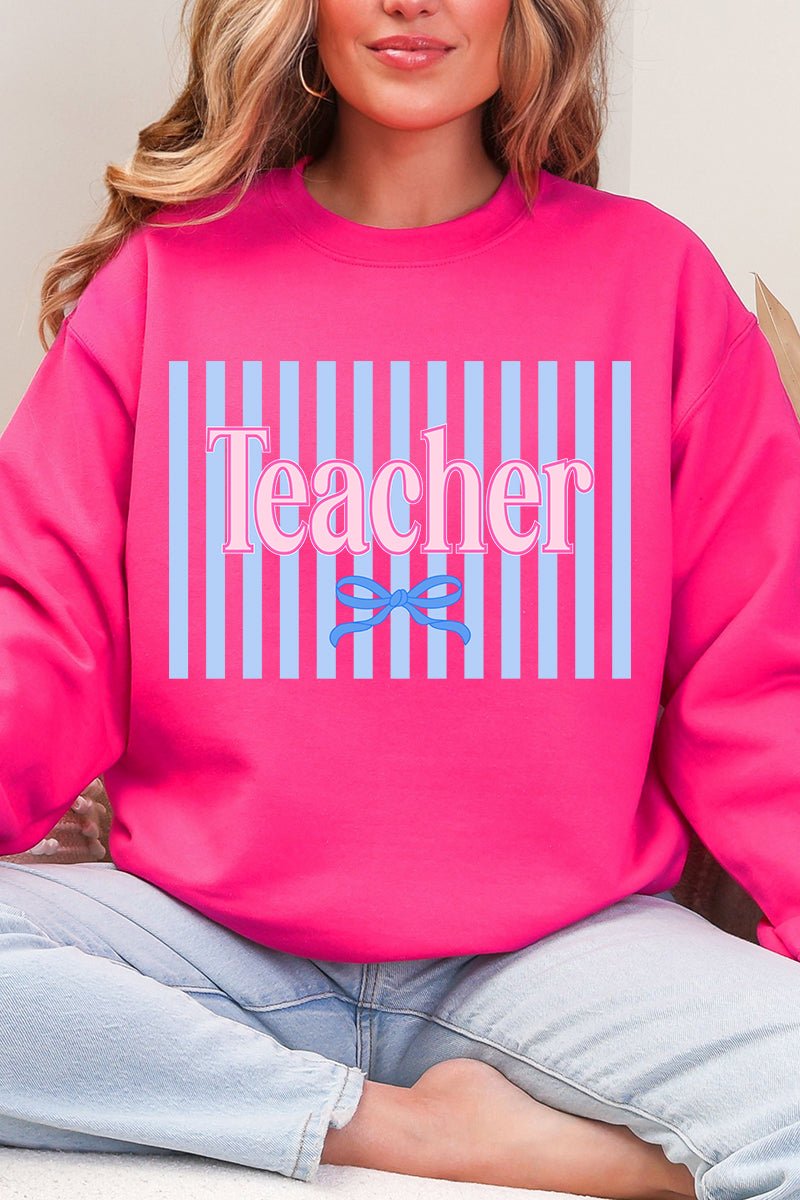Teacher Striped Heavy Blend Crew Sweatshirt - Wholesale Accessory Market
