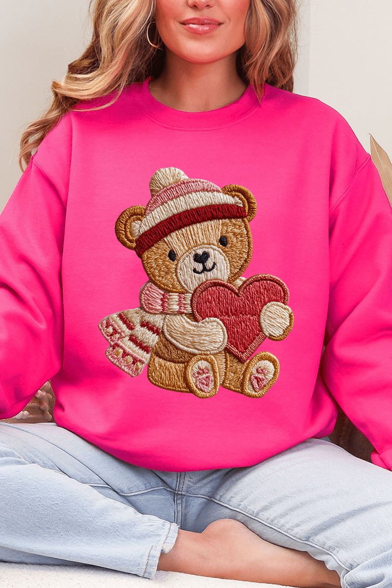 Teddy's Threaded Heart Heavy Blend Crew Sweatshirt - Wholesale Accessory Market